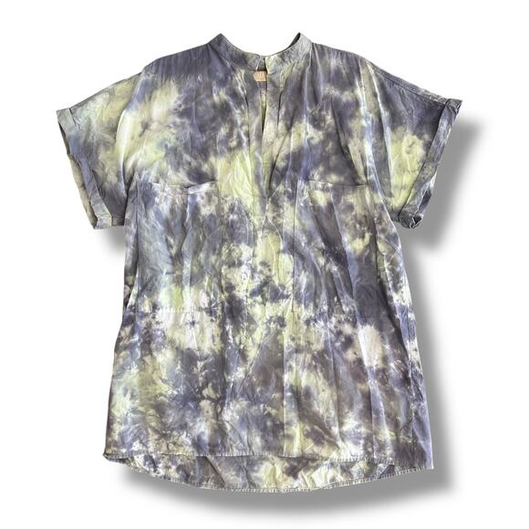 CALI by Cali Dreaming Blue Green Tie Dye Oversized Cotton Tunic Top M/L - Picture 1 of 8